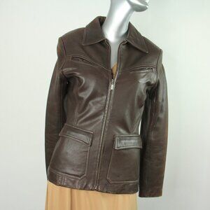 John Carlisle Brown Leather Zip up Jacket Size XS